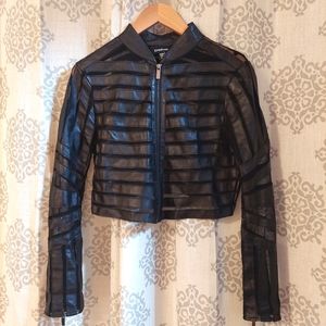 Bebe Crop Leather & Mesh Jacket